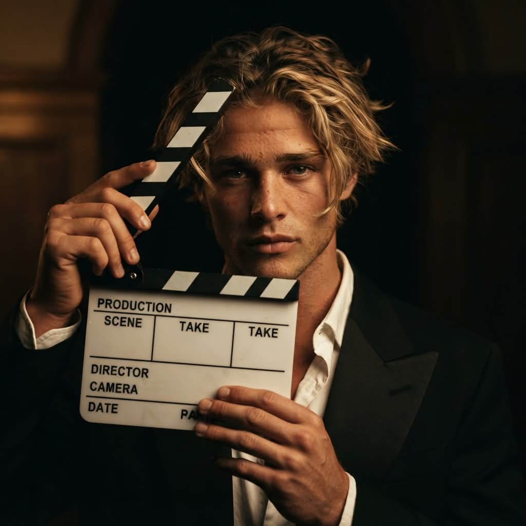 Cinematic Men's Portrait with Film Clapperboard output 2