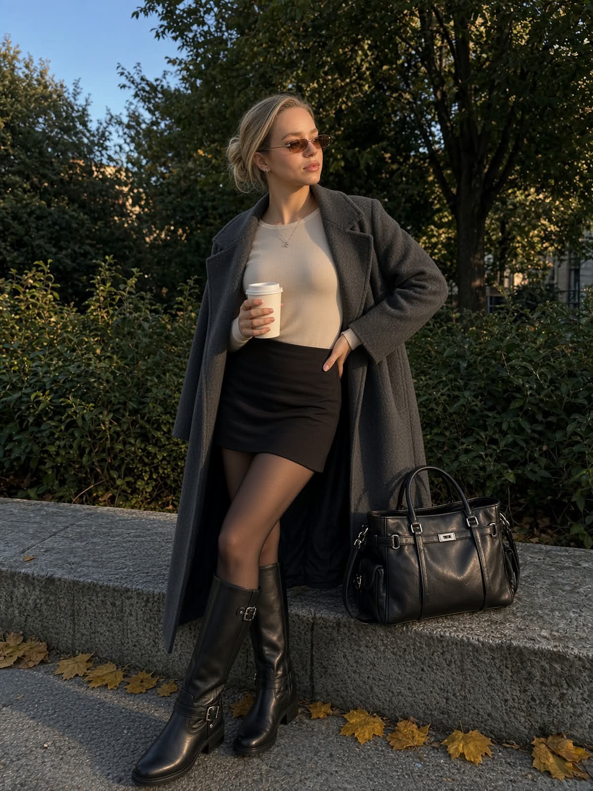 Golden-Hour Park Portrait with Coffee output 3