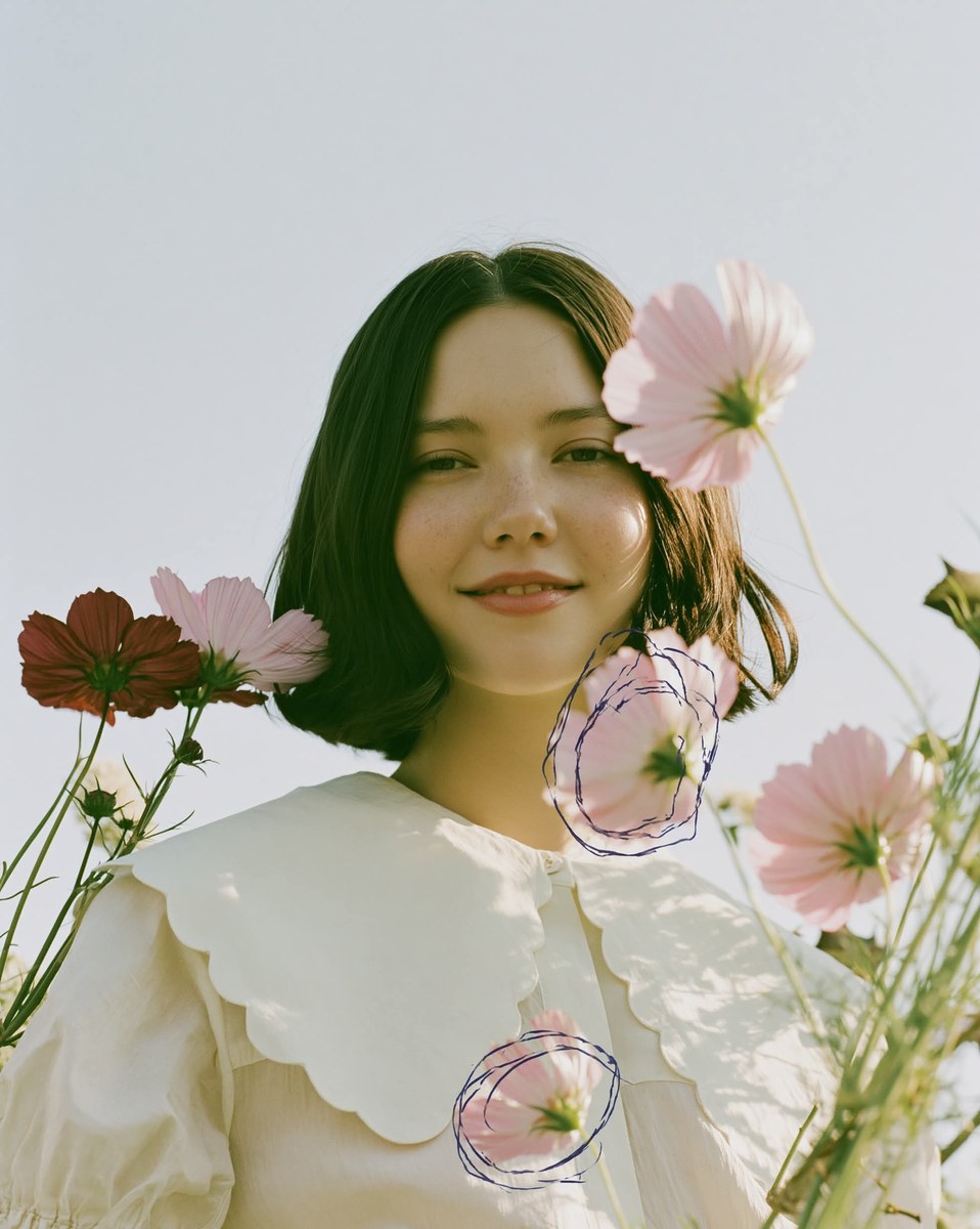 Floral Editorial Portrait with Blue Doodles output 2