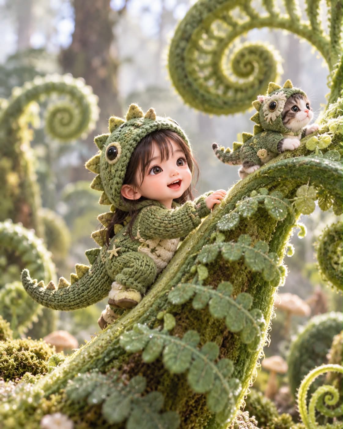 Handcrafted Doll in a Miniature Fern Forest