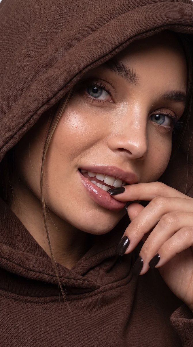 Extreme Close-Up Side-Angle Hoodie Selfie