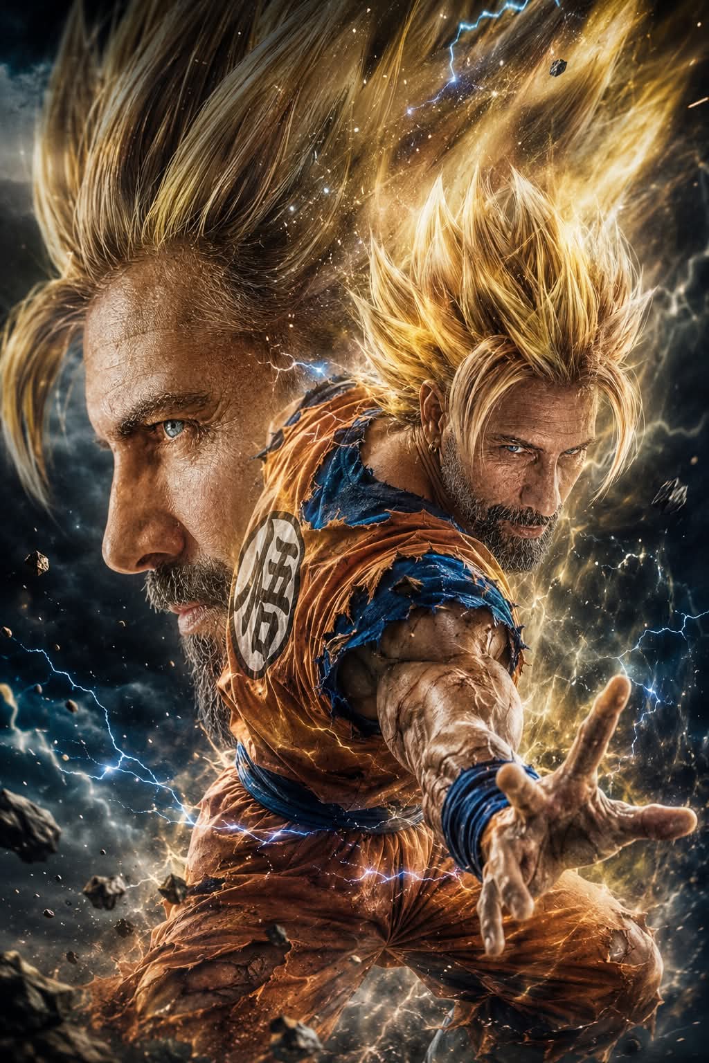 Super Saiyan-Inspired Double-Exposure Action Poster output 1