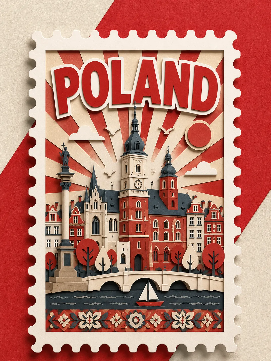 Layered Papercraft Postage Stamp Travel Poster output 2