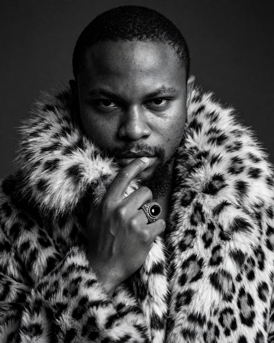 Monochrome Leopard-Coat Fashion Portrait output 1