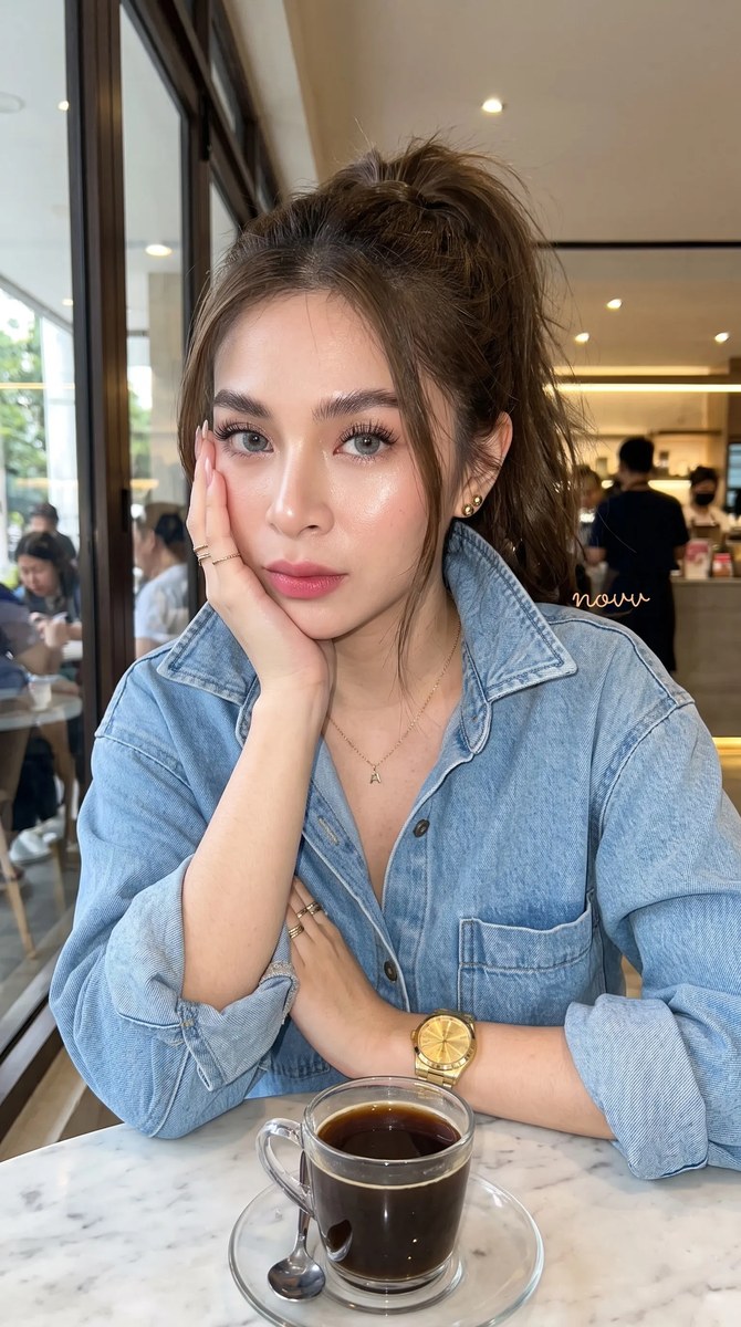 Natural Morning Café Portrait in Light Blue Denim output 2
