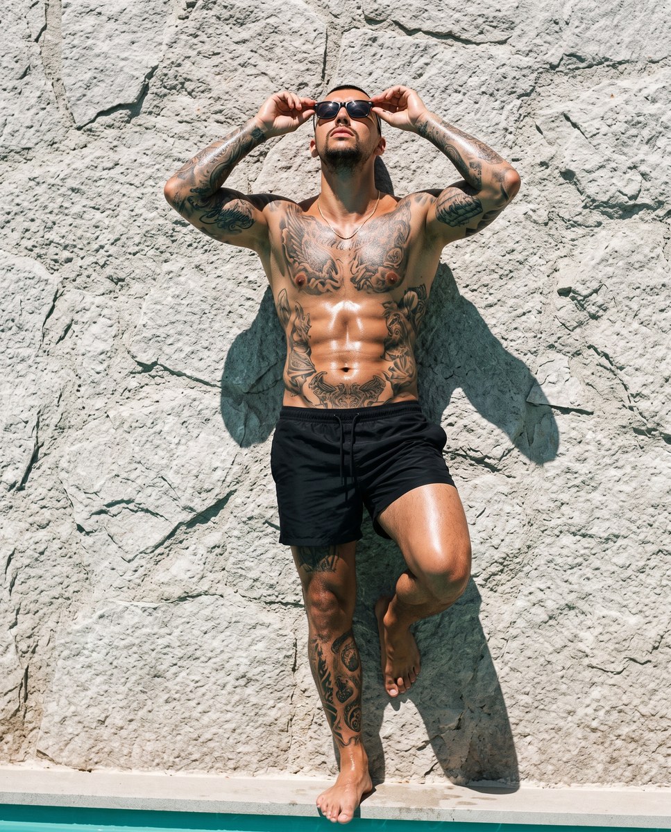 Sunlit Tattooed Fashion Portrait