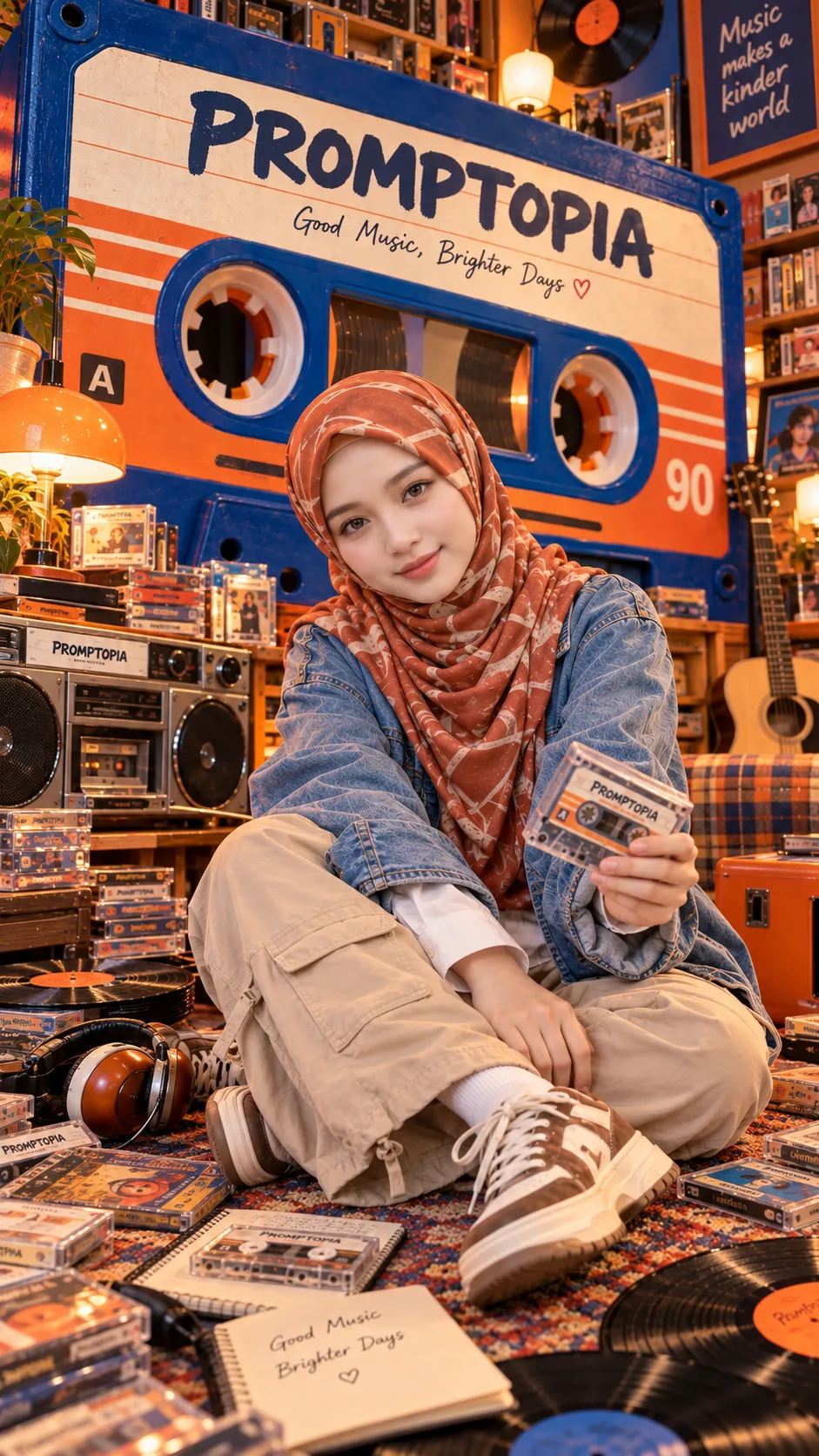 Ultra-Photorealistic Portrait in a Giant Retro Cassette Studio output 3