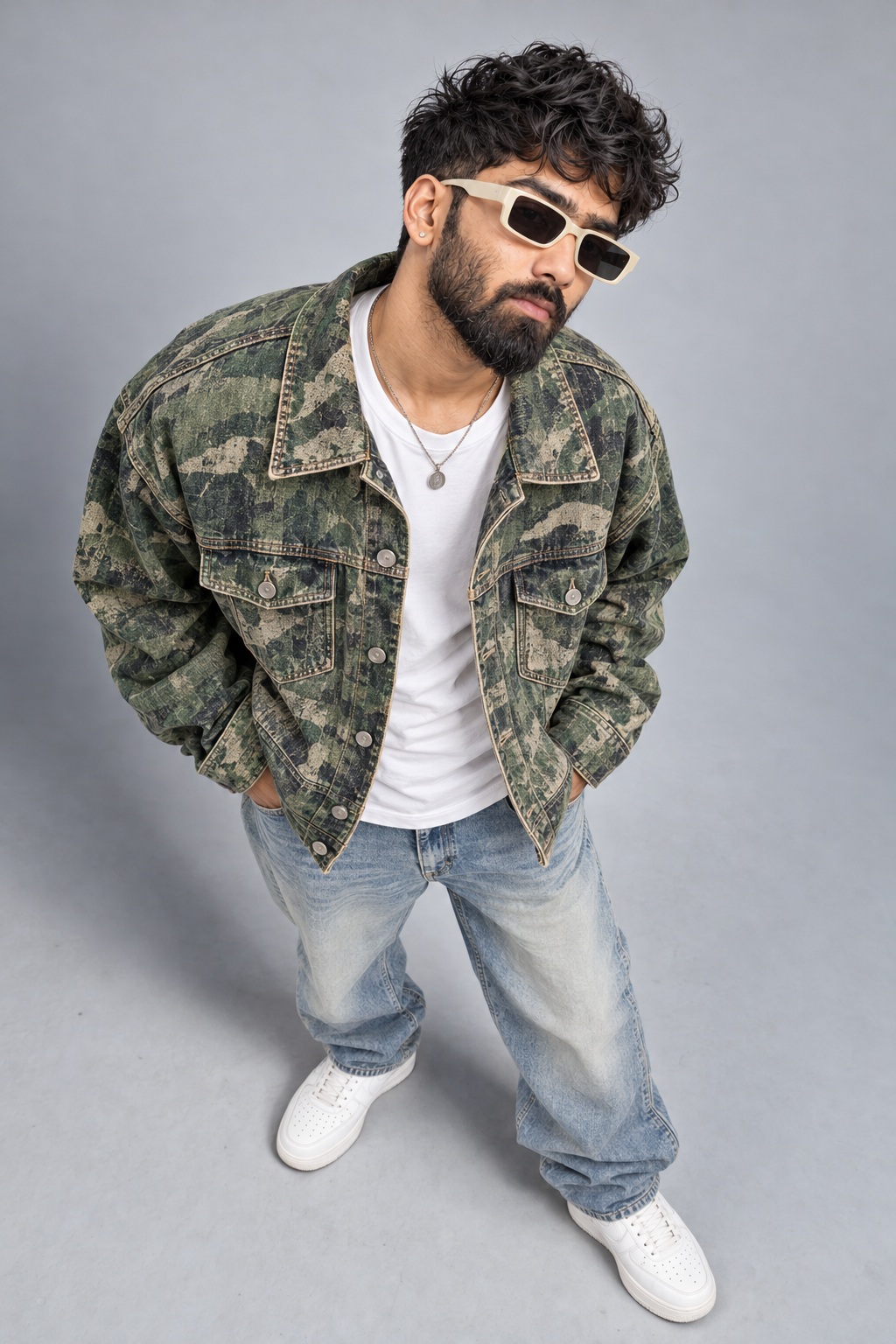 High-Angle Studio Portrait of a Young South Asian Man