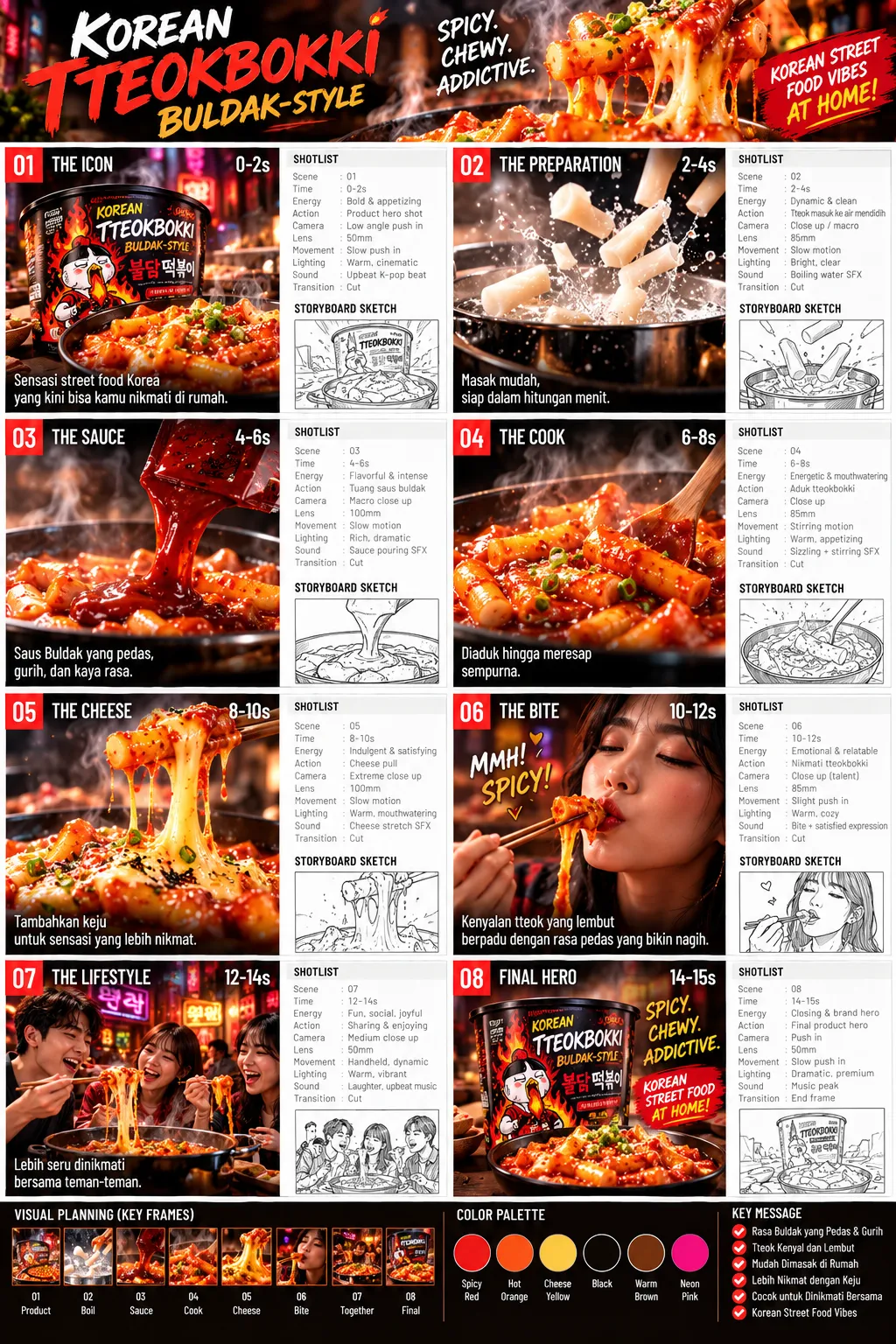 Korean Tteokbokki Buldak-Style Commercial Storyboard