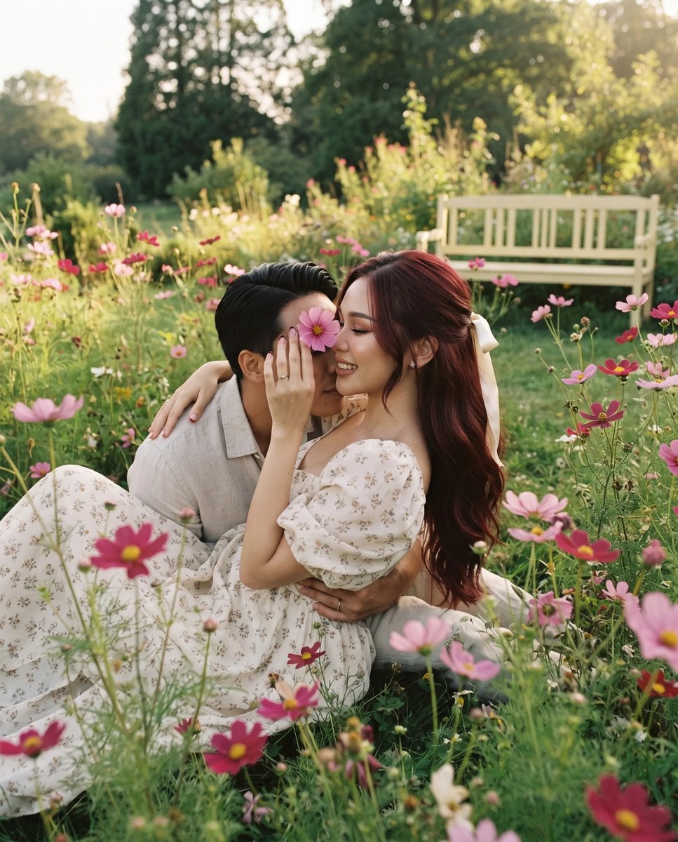 Vintage Romantic Couple in a Cosmos Garden output 3
