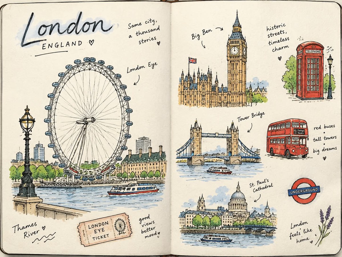 Illustrated City Travel Journal Spread output 2