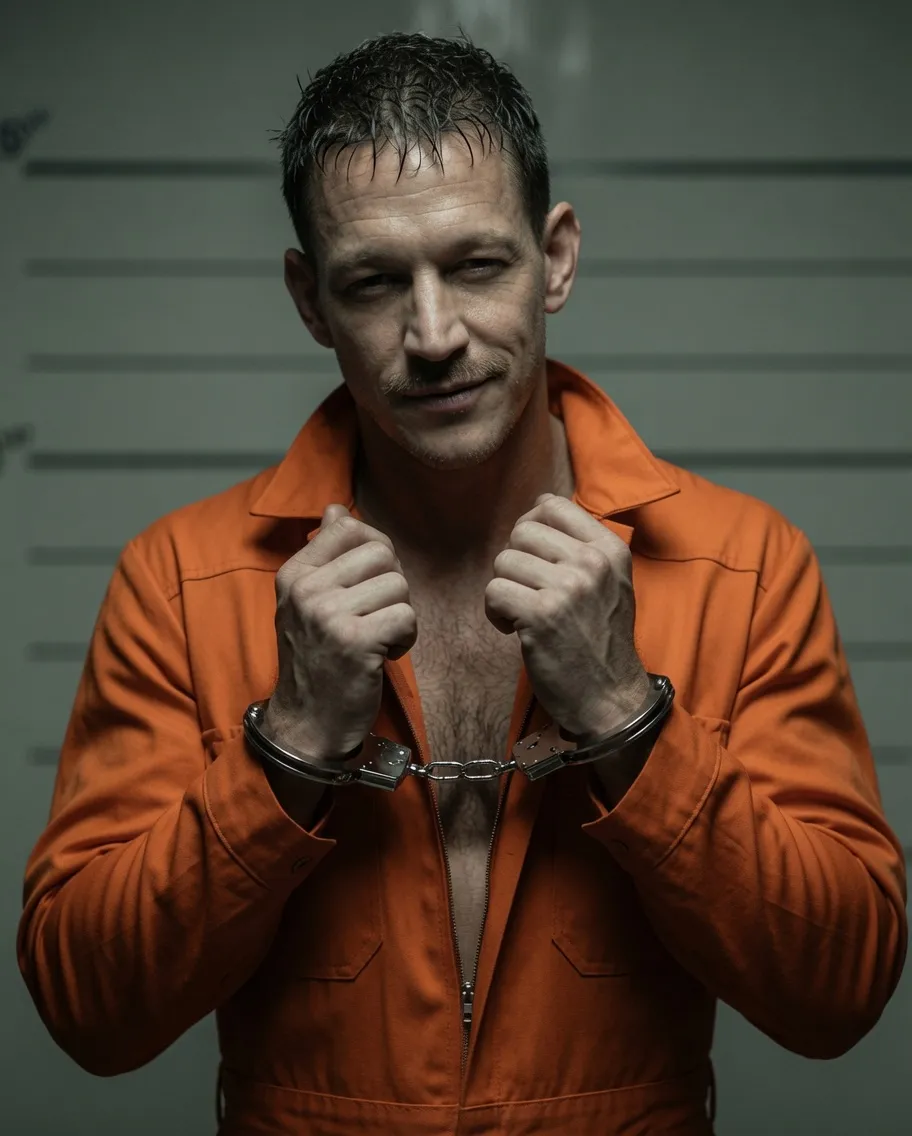 Cinematic Orange-Jumpsuit Fashion Mugshot Portrait output 2
