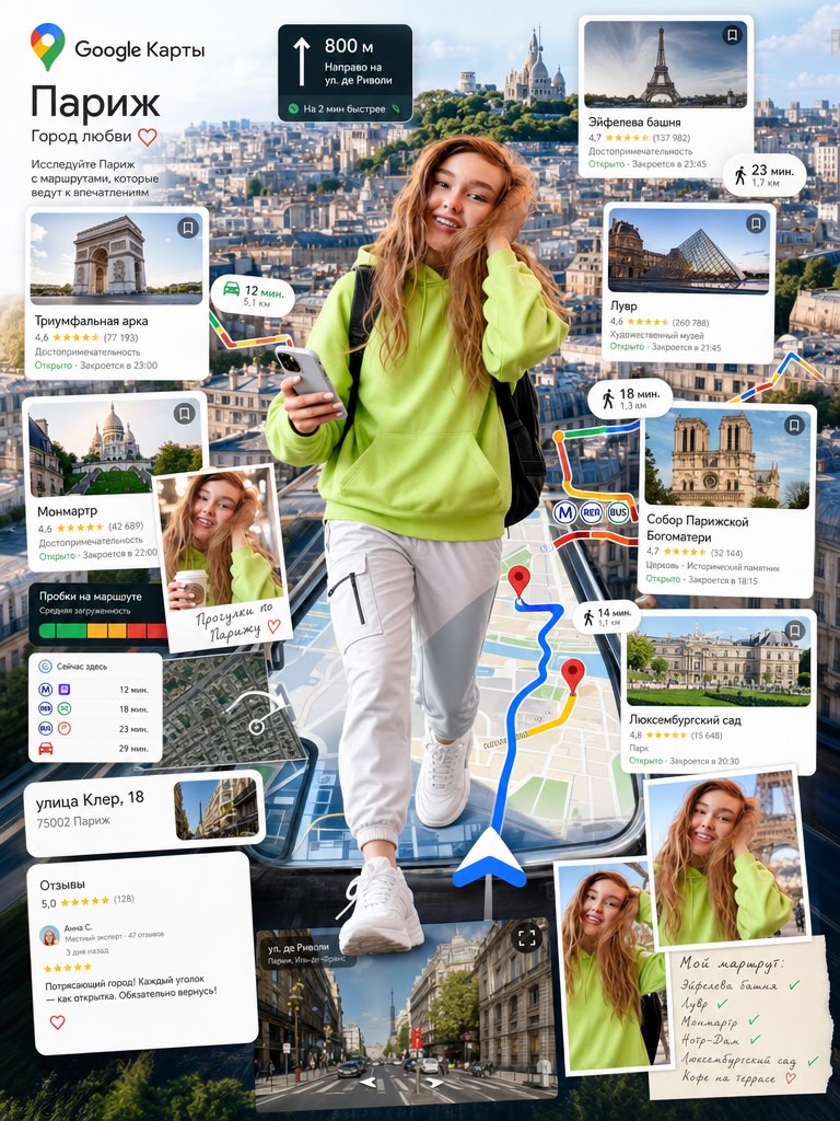 Travel-Tech Collage Poster with Your Portrait
