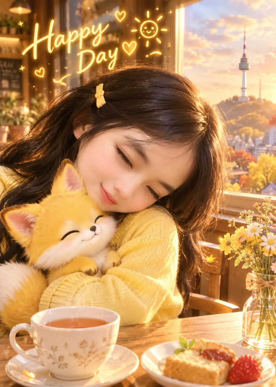 Chibi Café Scene with a Yellow Fox Cub output 5