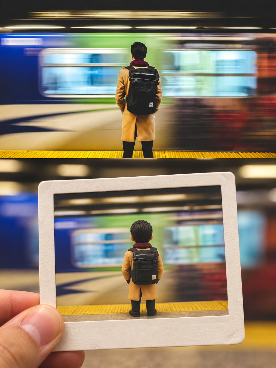 Photographic Scene with a Soft Miniature Instant Photo