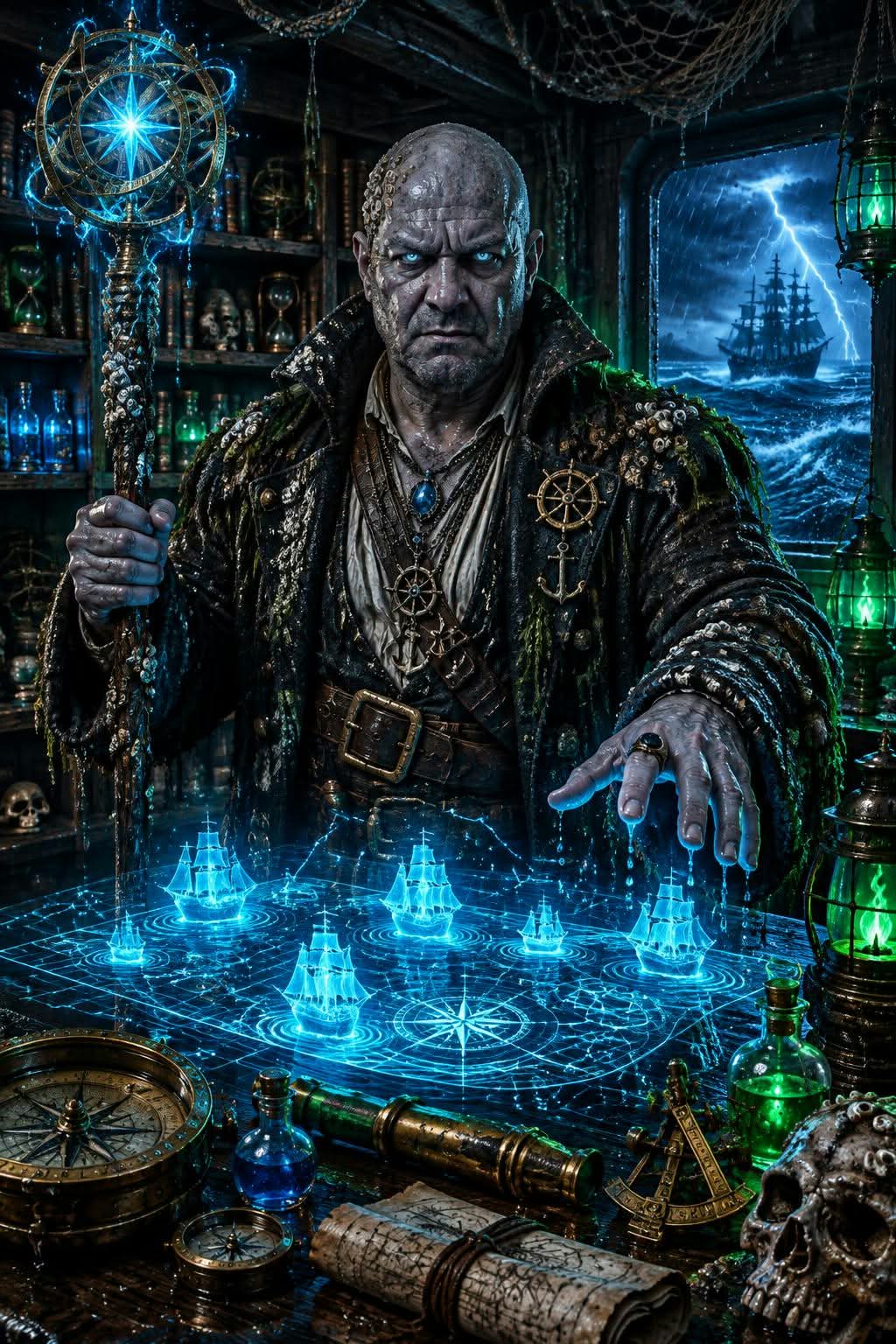 Cursed Pirate Sorcerer in a Ghost Ship Cabin