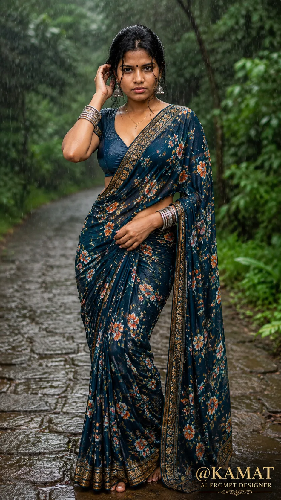 Monsoon Saree Portrait in a Forest