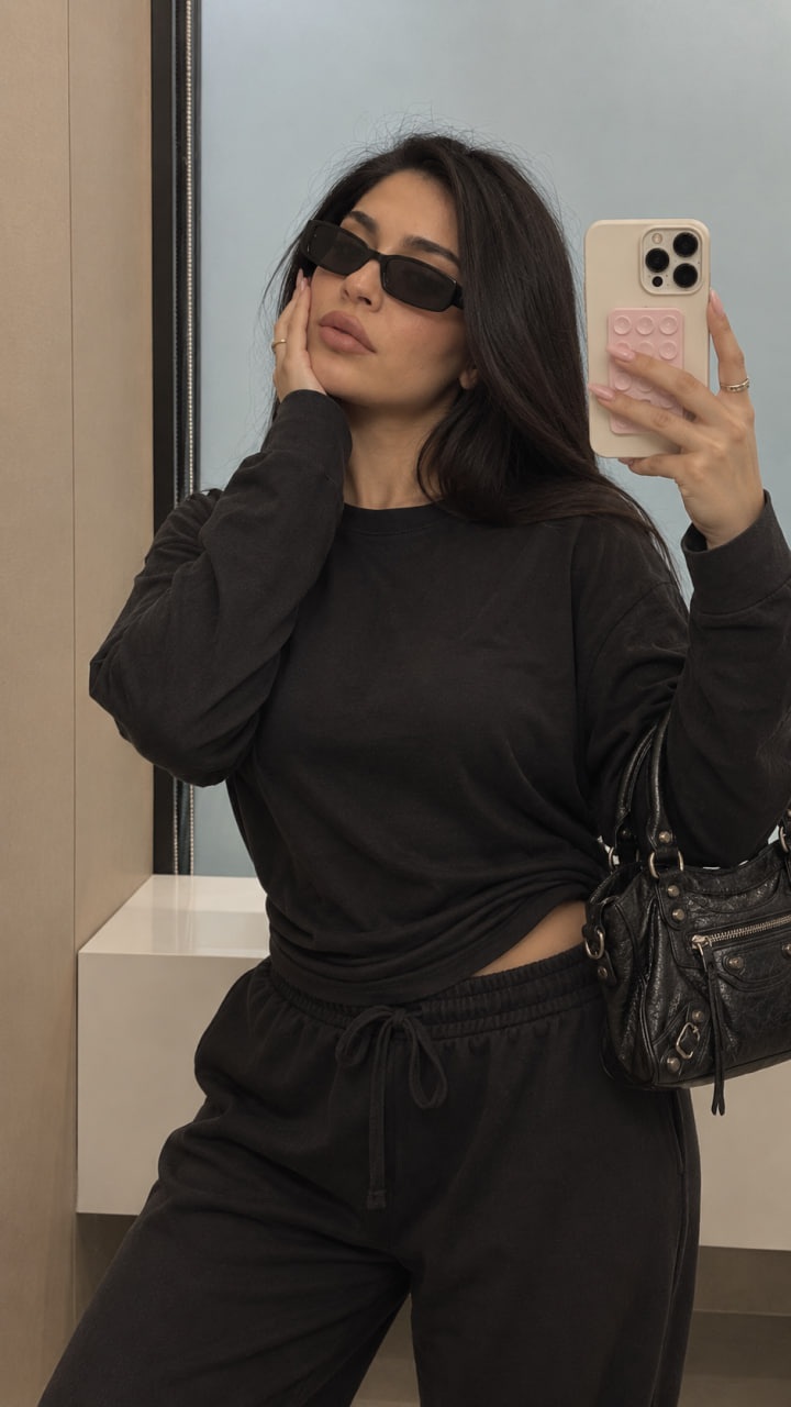 All-Black Bathroom Mirror Selfie