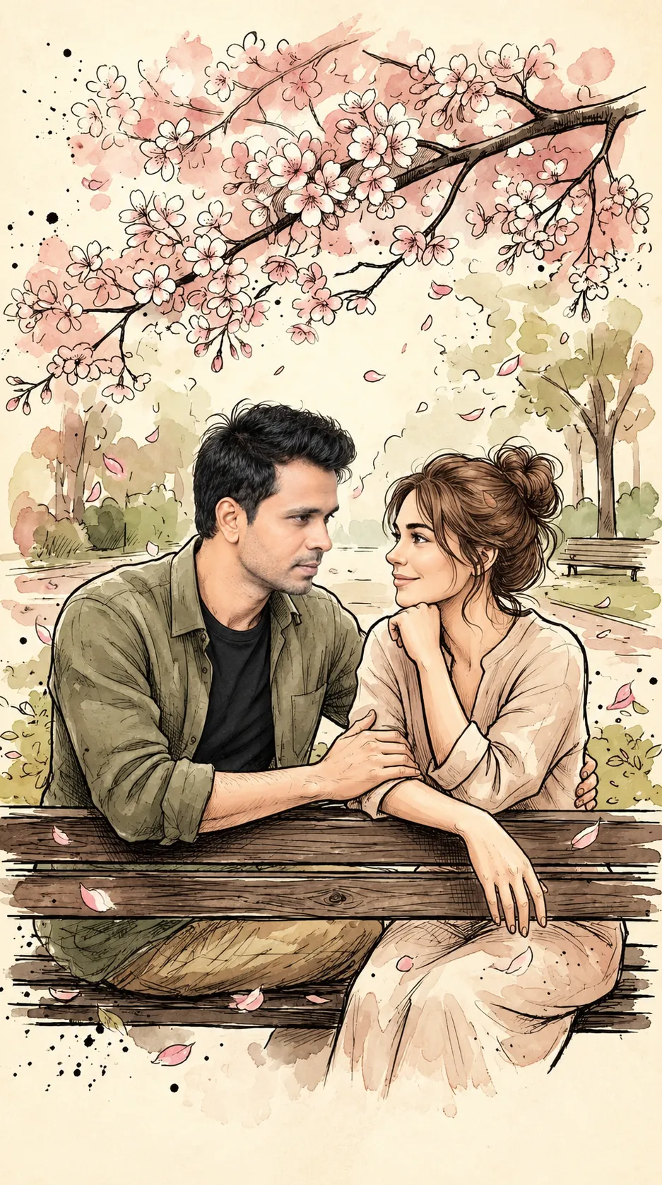 Romantic Couple Beneath Cherry Blossoms output 1