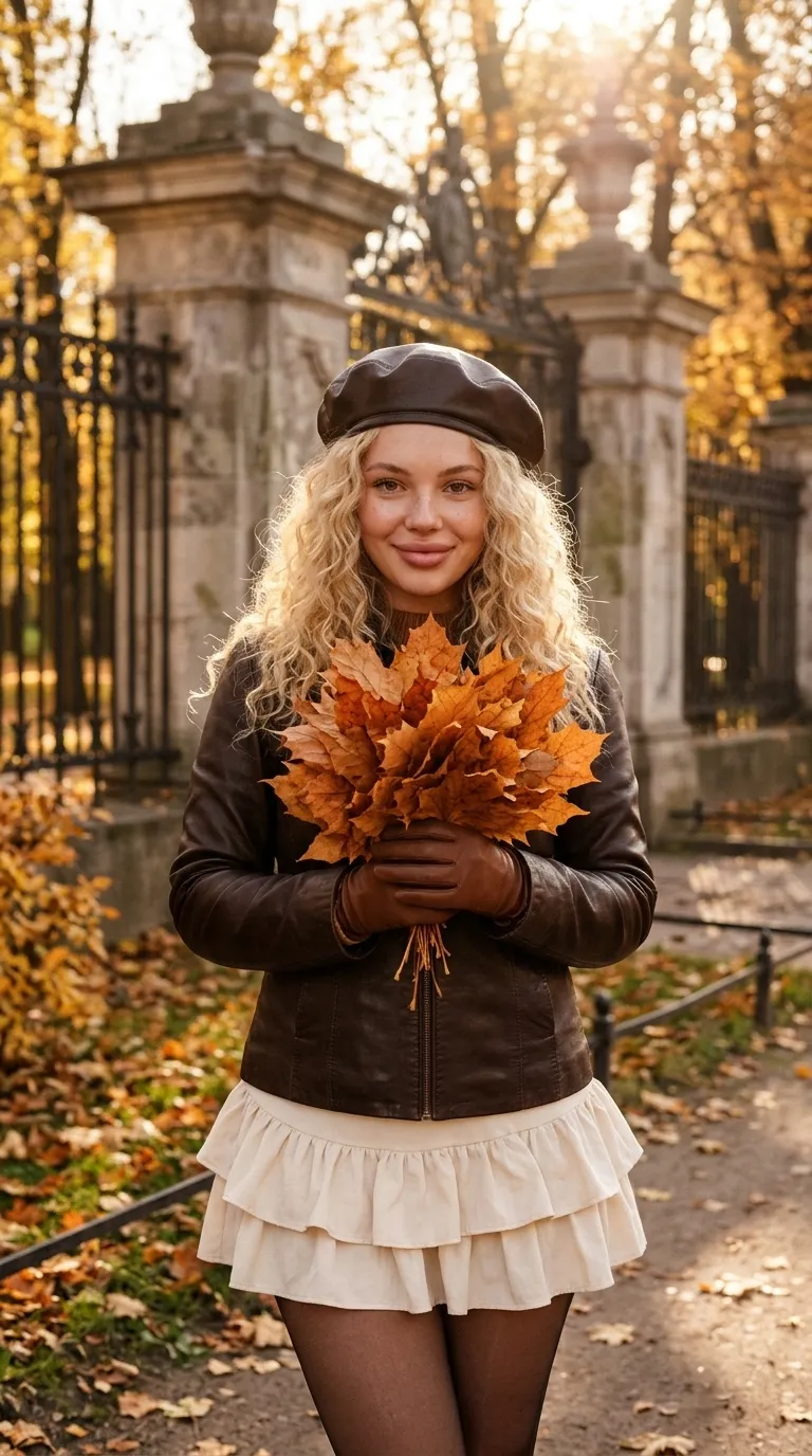 Autumn Fashion Portrait with Maple Leaves