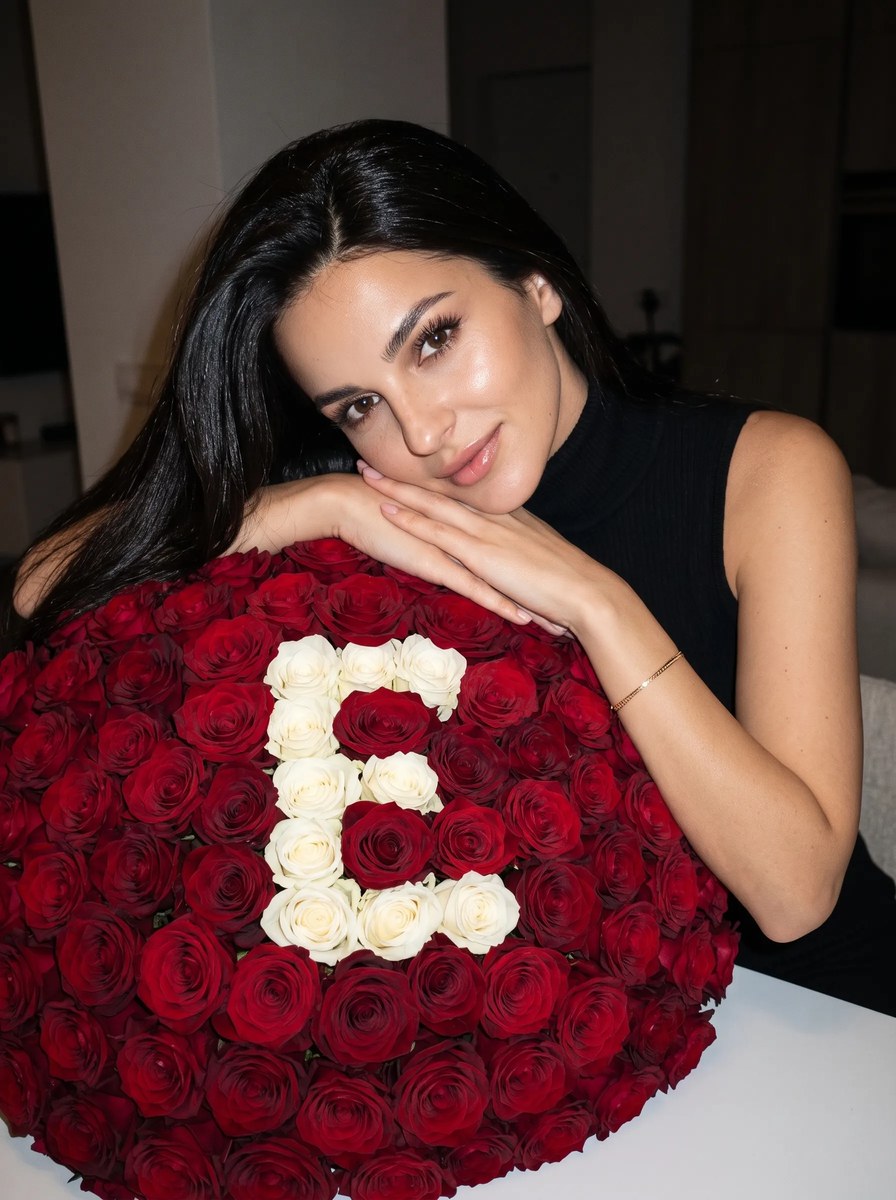 Close-Up Portrait with a Rose Bouquet