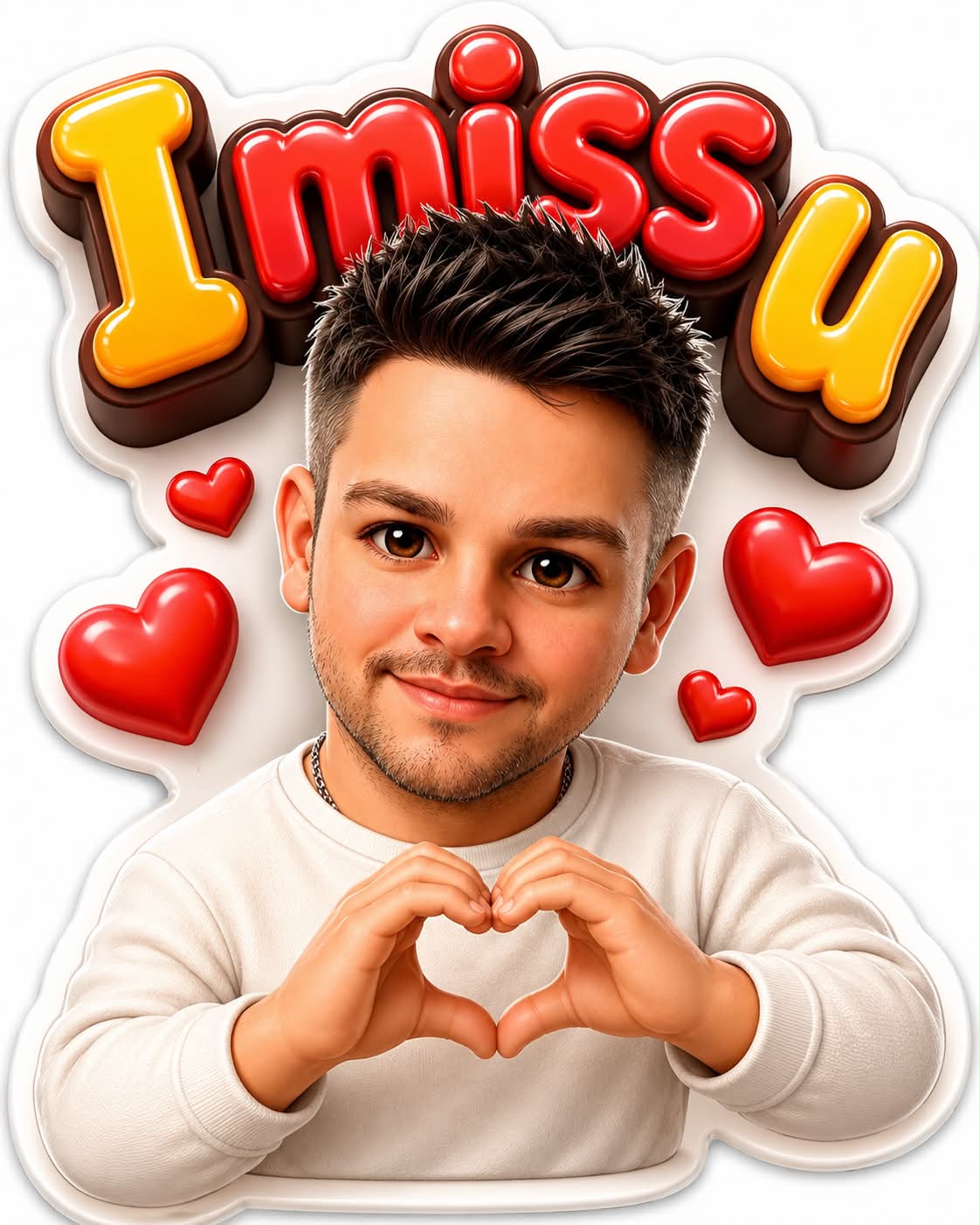 3D Cartoon Portrait Sticker with Heart Gesture