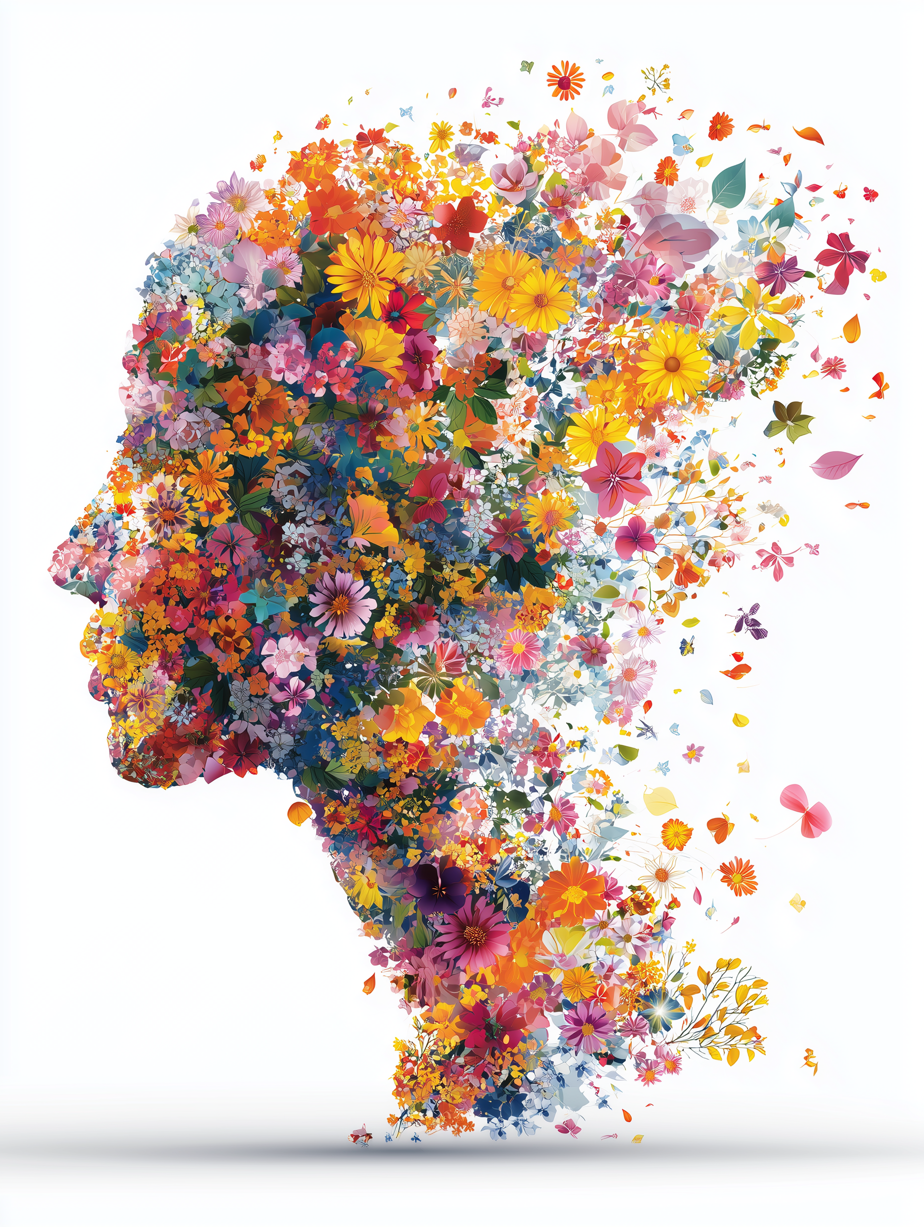Vector Illustration of a Head Blossoming into Exploding Flowers