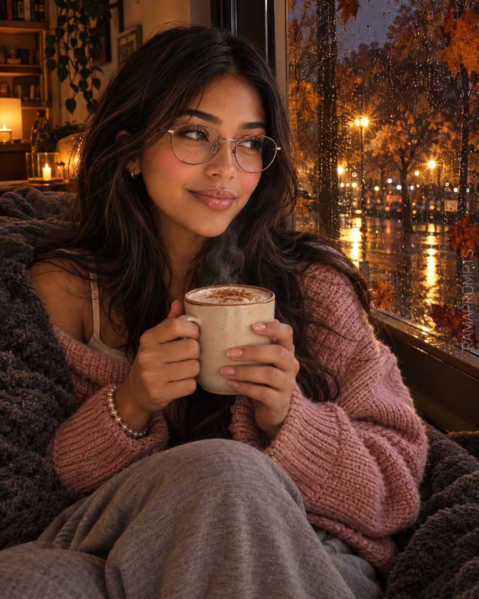 Cozy Rainy Autumn Window Portrait