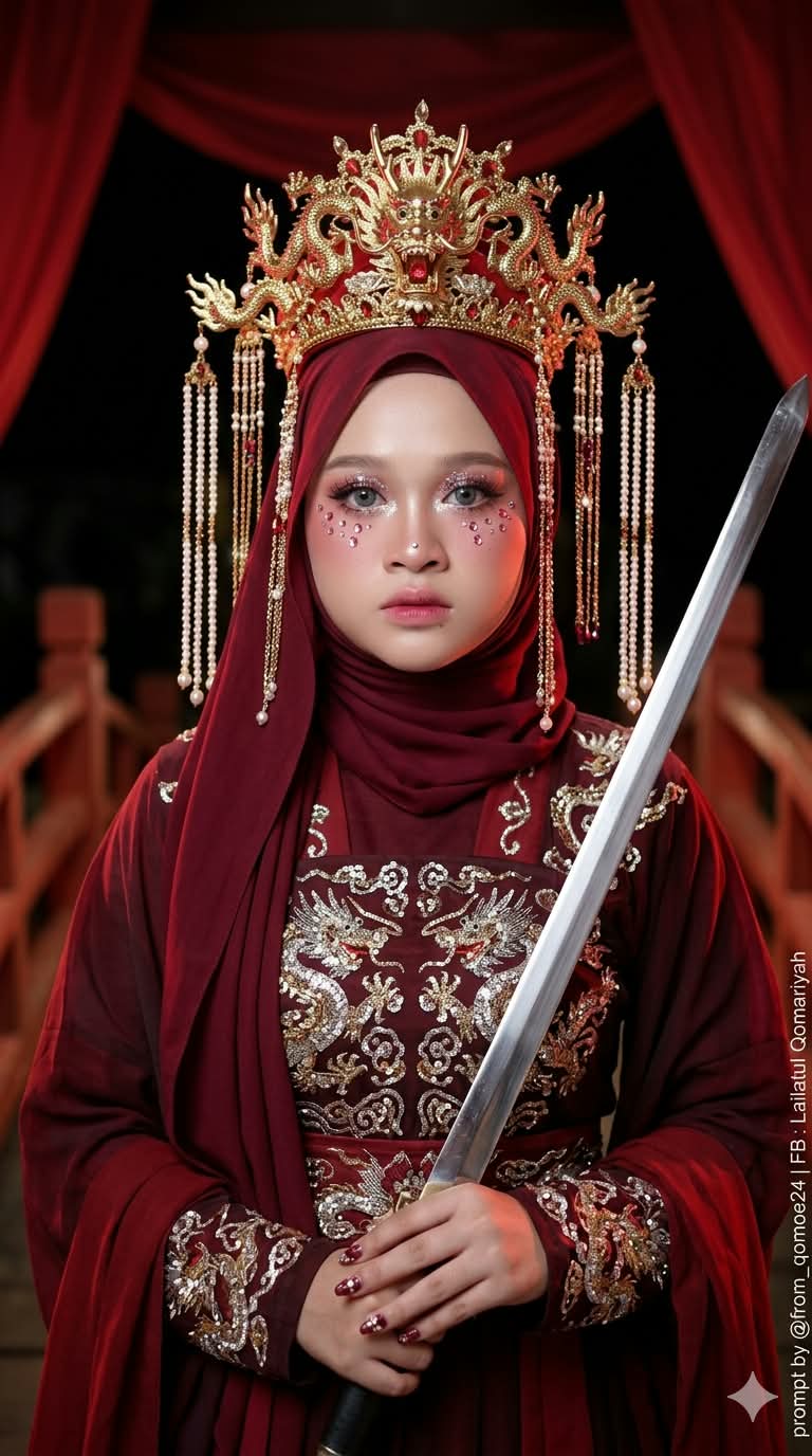 Photorealistic Burgundy Hanfu Portrait with Dragon Crown output 2