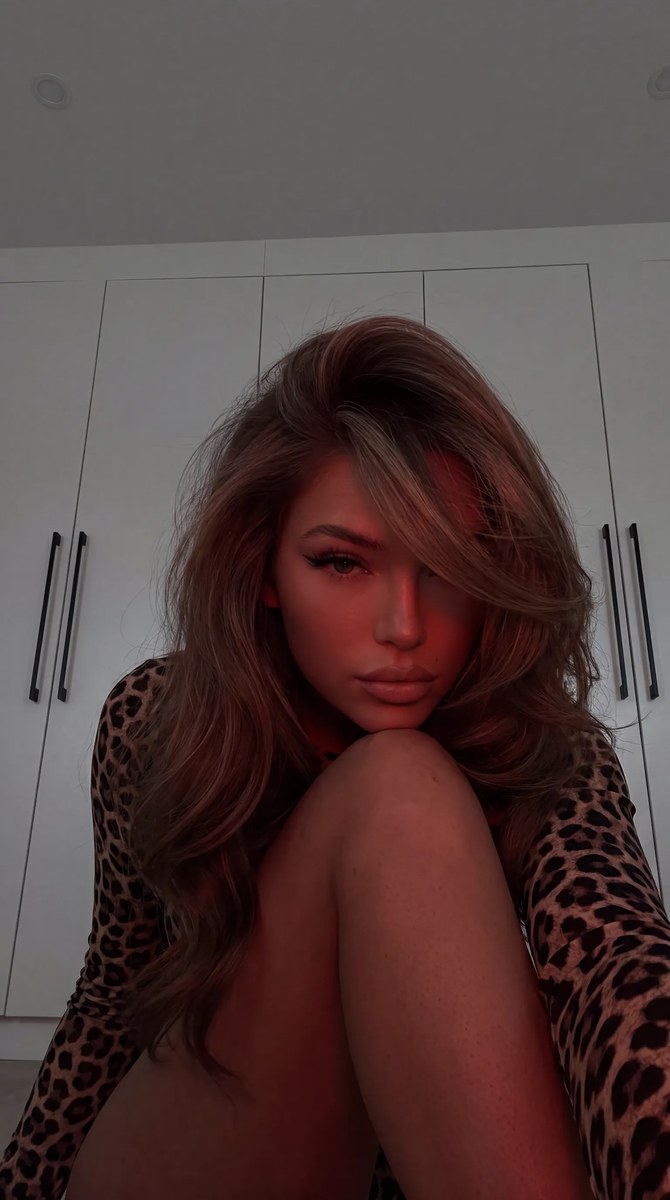 Dark Red-Lit Leopard-Print Selfie Portrait output 2