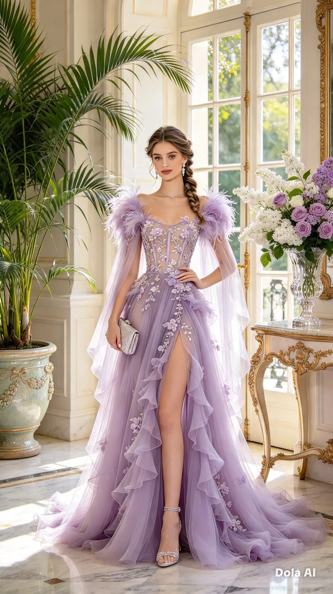 Lavender Tulle Gown in a Romantic Luxury Interior output 4