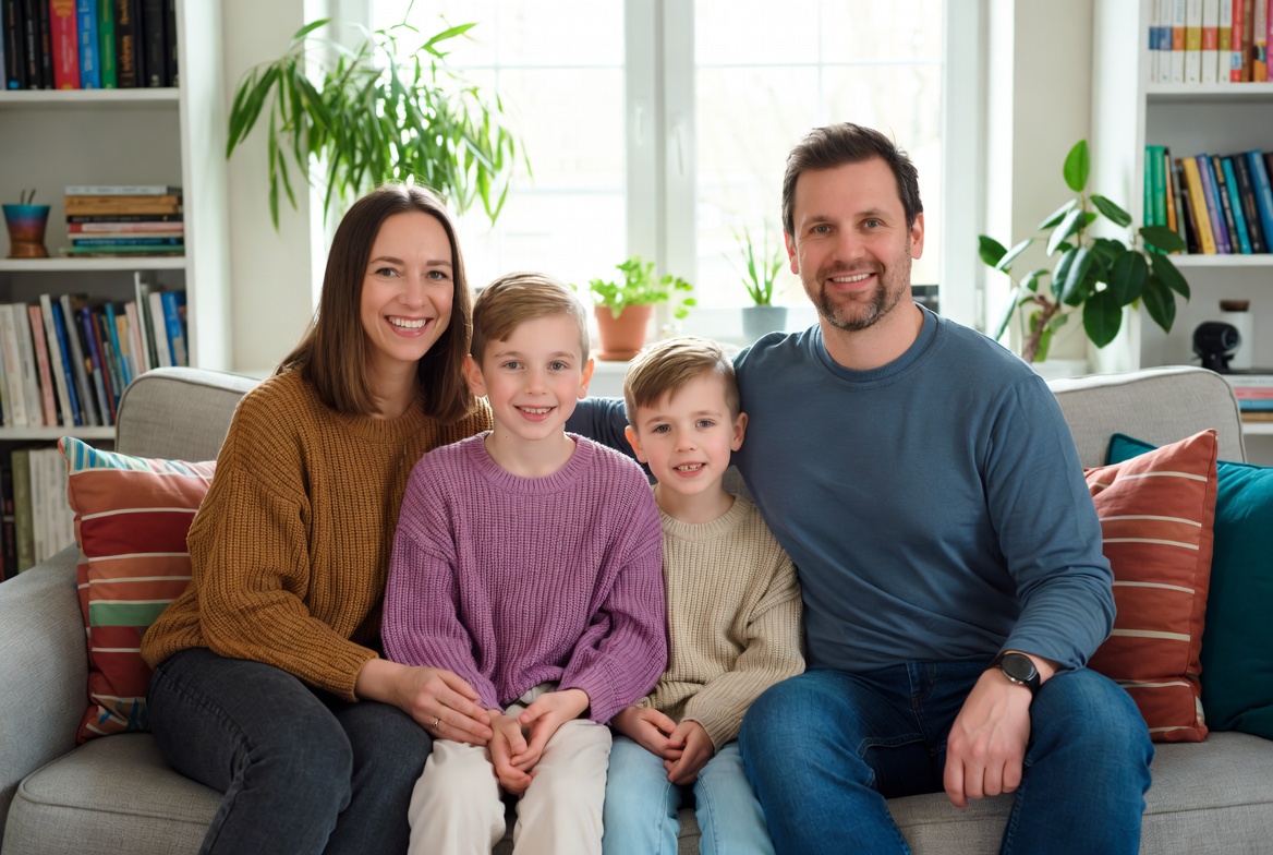 Create a Warm Family Portrait in a Cozy Living Room