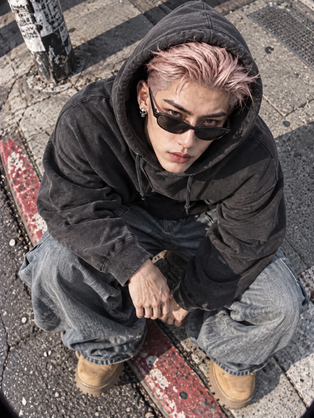 High-Angle Fisheye Streetwear Portrait