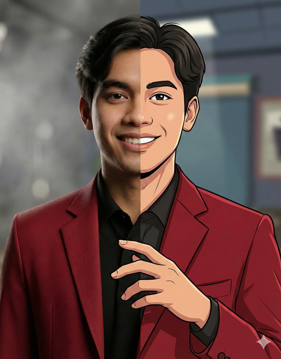 Half-Realistic, Half-Cartoon Portrait output 1