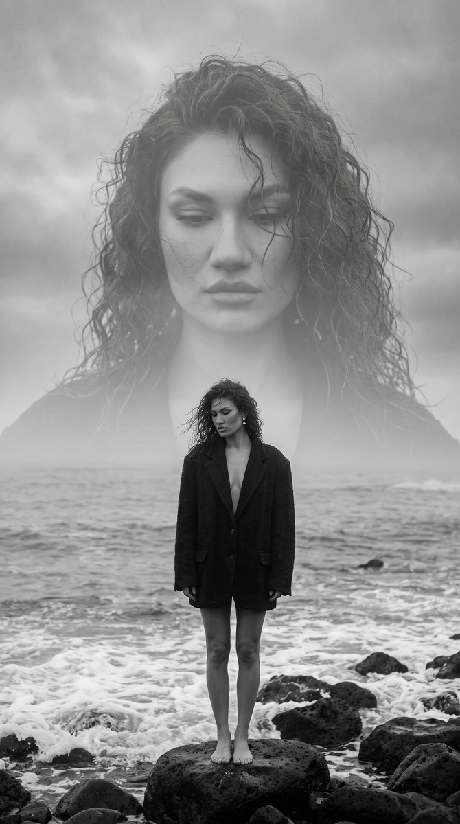 Monochrome Double-Exposure Editorial Portrait output 3