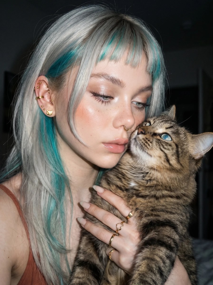Young Woman Cuddling a Tabby Cat output 8
