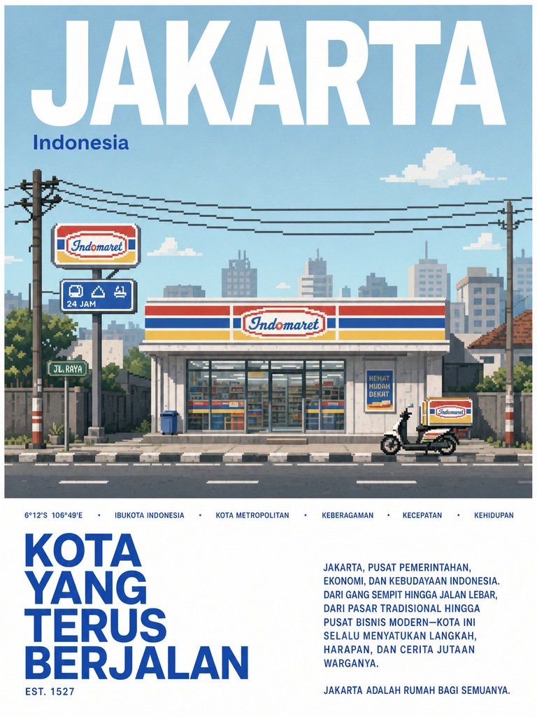 Jakarta Editorial Pixel-Art City Poster