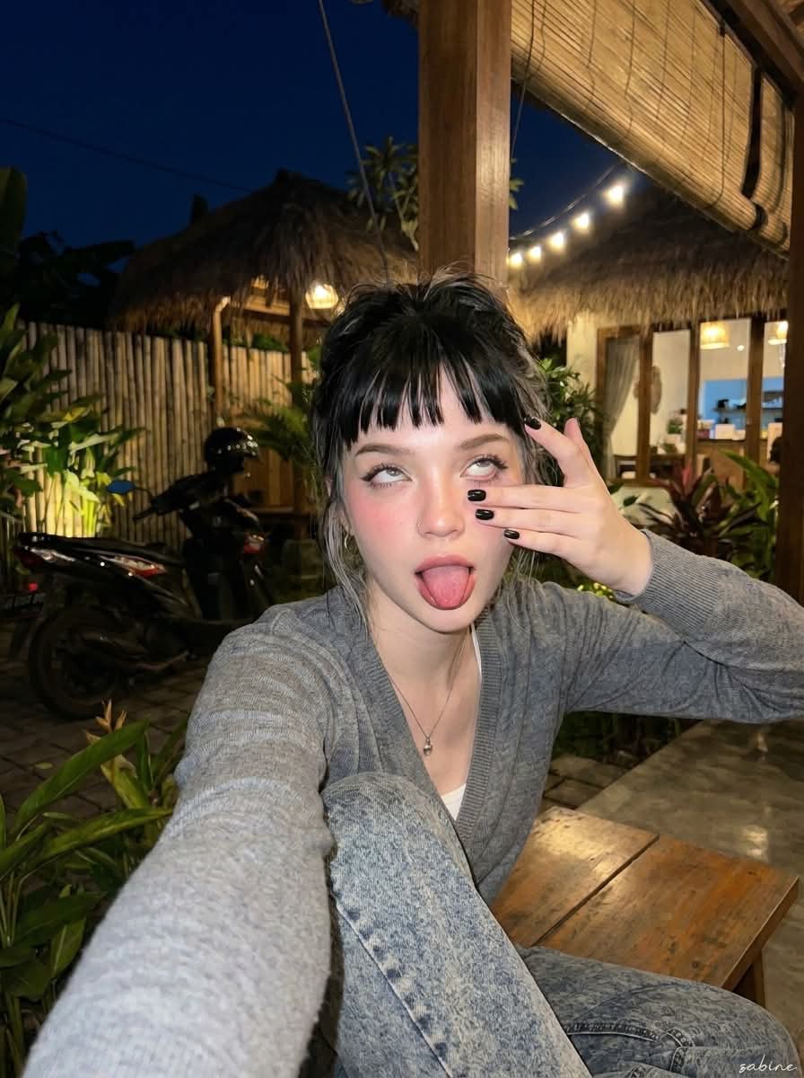 Candid Nighttime Portrait at a Rustic Tropical Café output 6