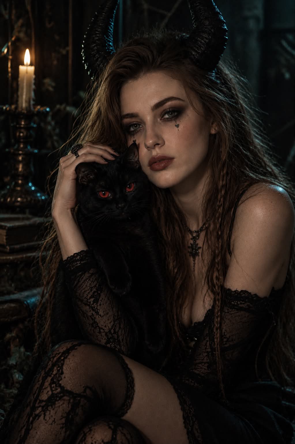 Gothic Halloween Portrait with a Black Cat output 4