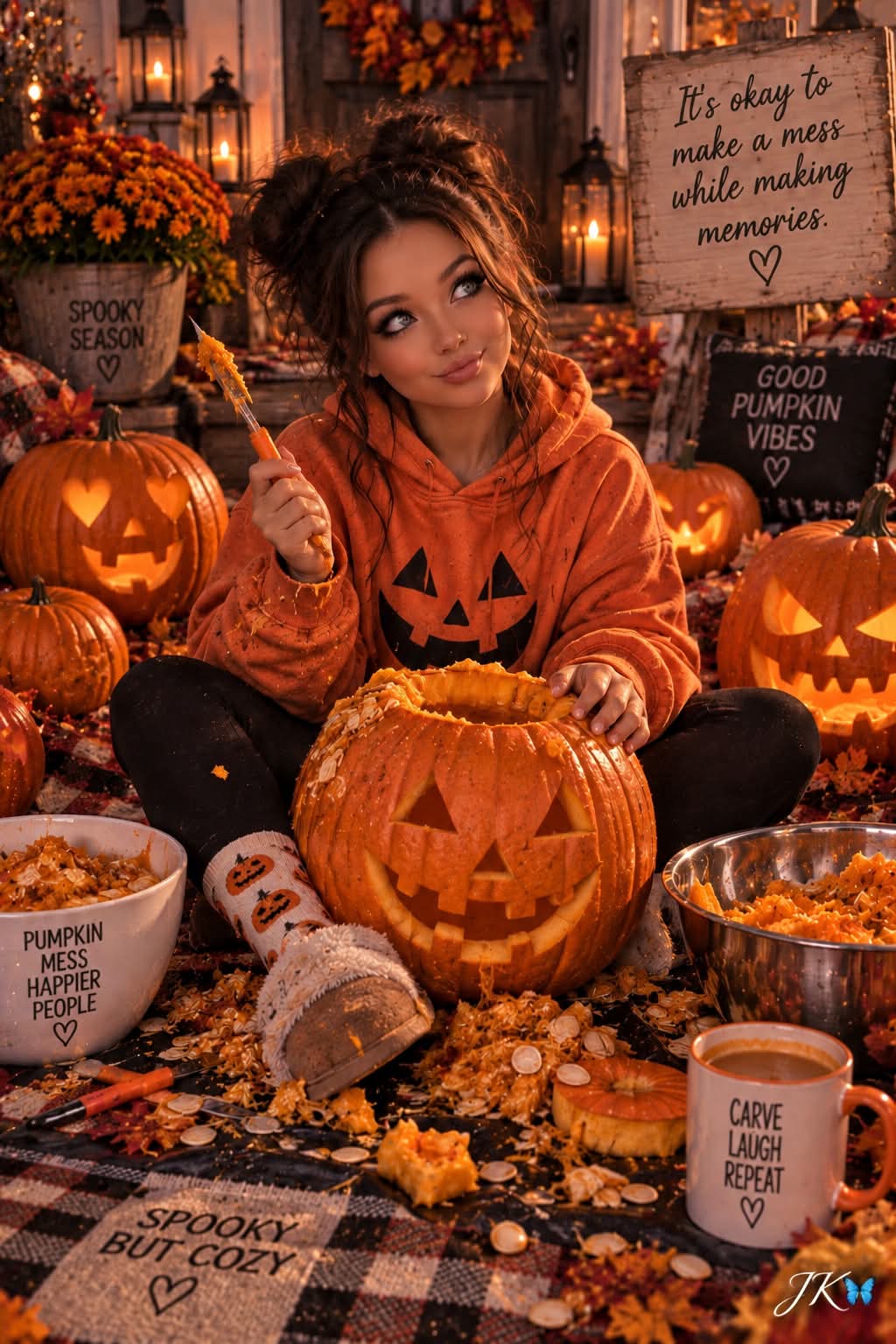 Photorealistic Halloween Pumpkin-Carving Portrait output 1