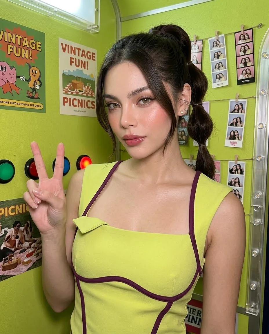 Lime Photo Booth Portrait with a Peace Sign