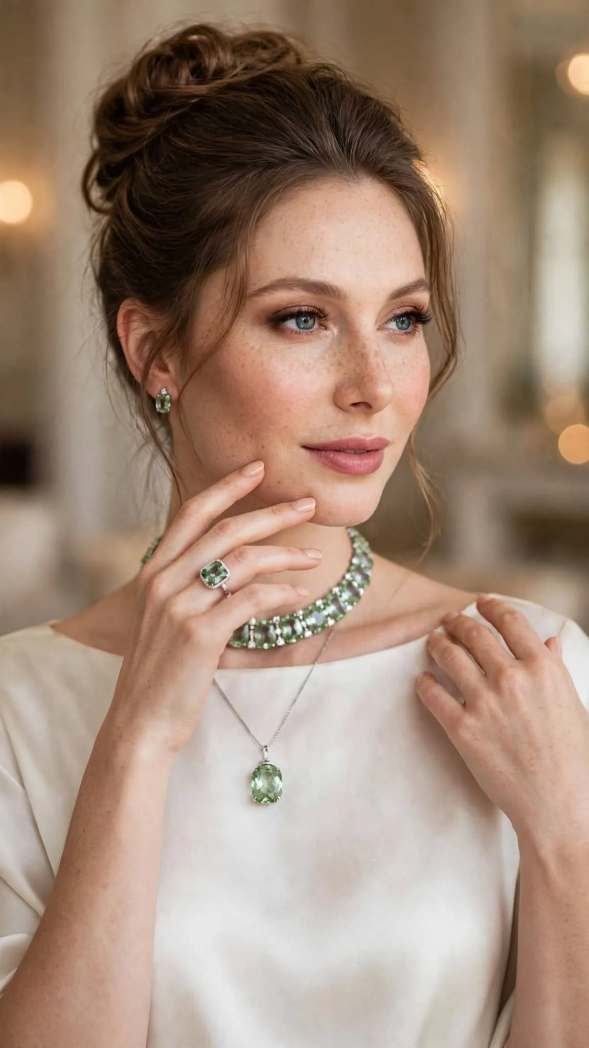 Luxury Fashion Portrait with Green Gemstone Jewelry output 1