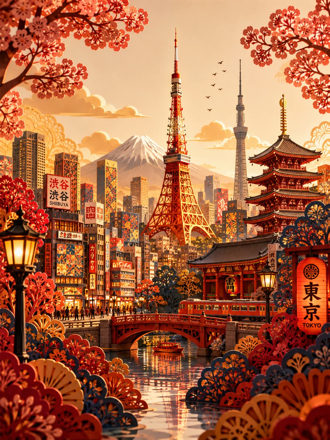 Layered Paper-Cut Luxury Travel Poster