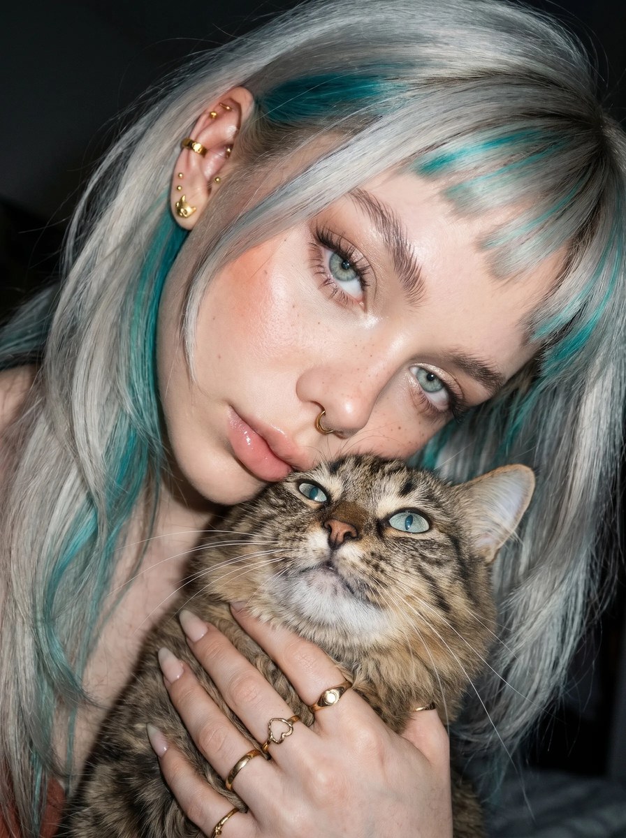 Young Woman Cuddling a Tabby Cat output 7