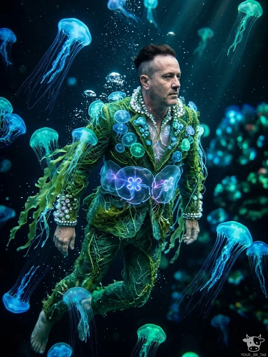 Bioluminescent Jellyfish Swarm Fashion Portrait output 2