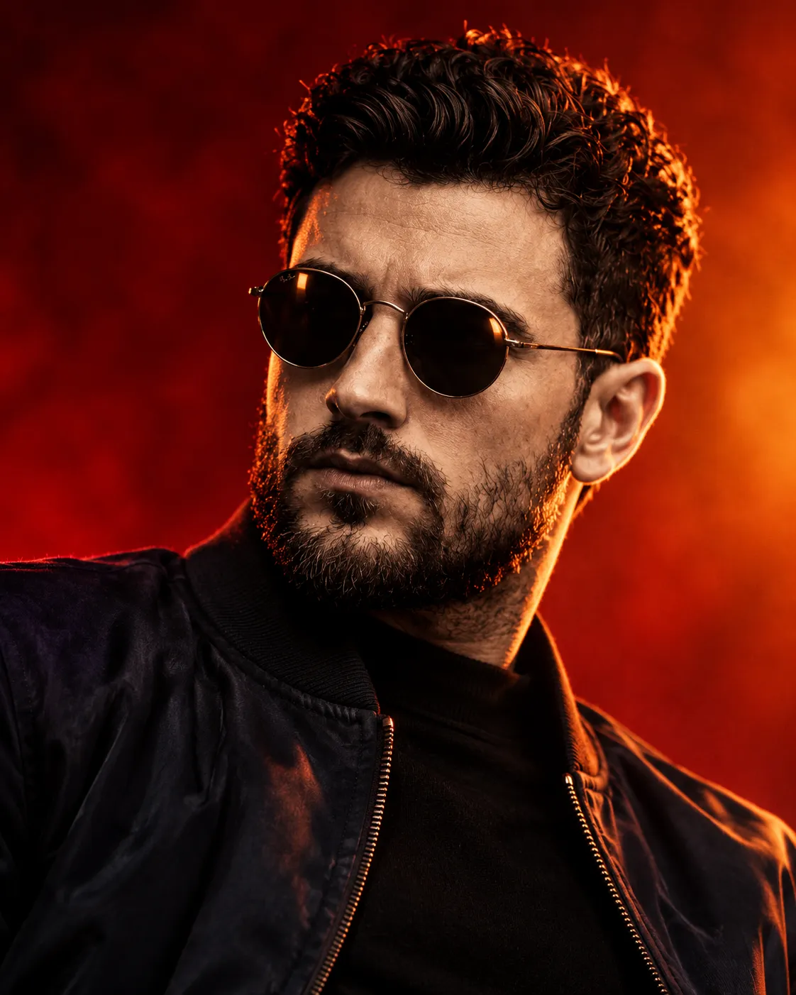 Cinematic Red-and-Orange Editorial Portrait