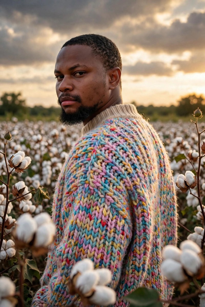 High-Fashion Portrait in a Blooming Cotton Field