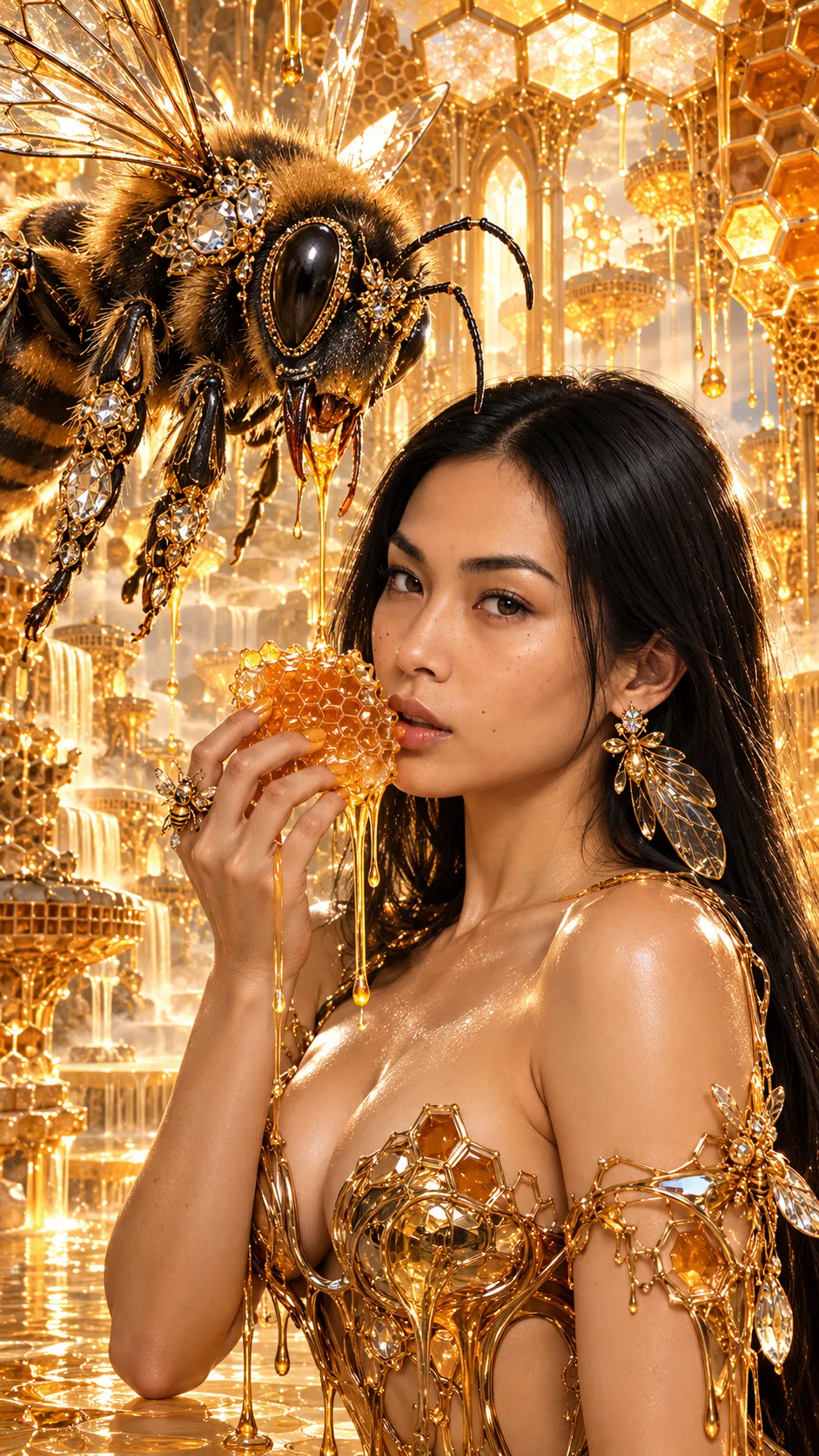 Honey Empress in a Celestial Honeycomb Cathedral