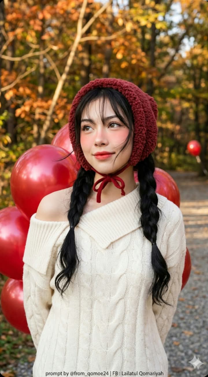 Golden-Hour Autumn Portrait with Red Balloons output 1