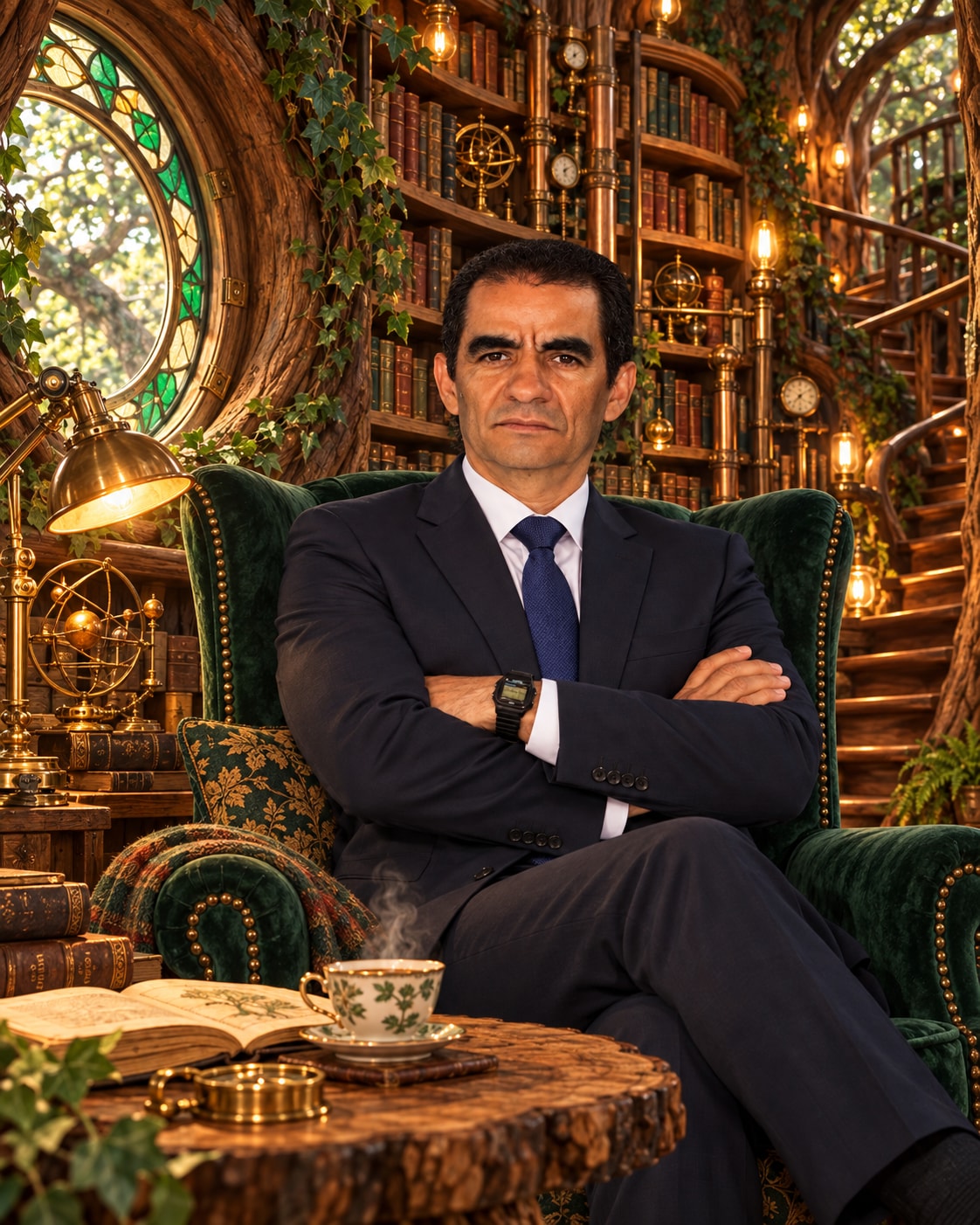 Steampunk Reading Nook Inside a Living Oak output 2